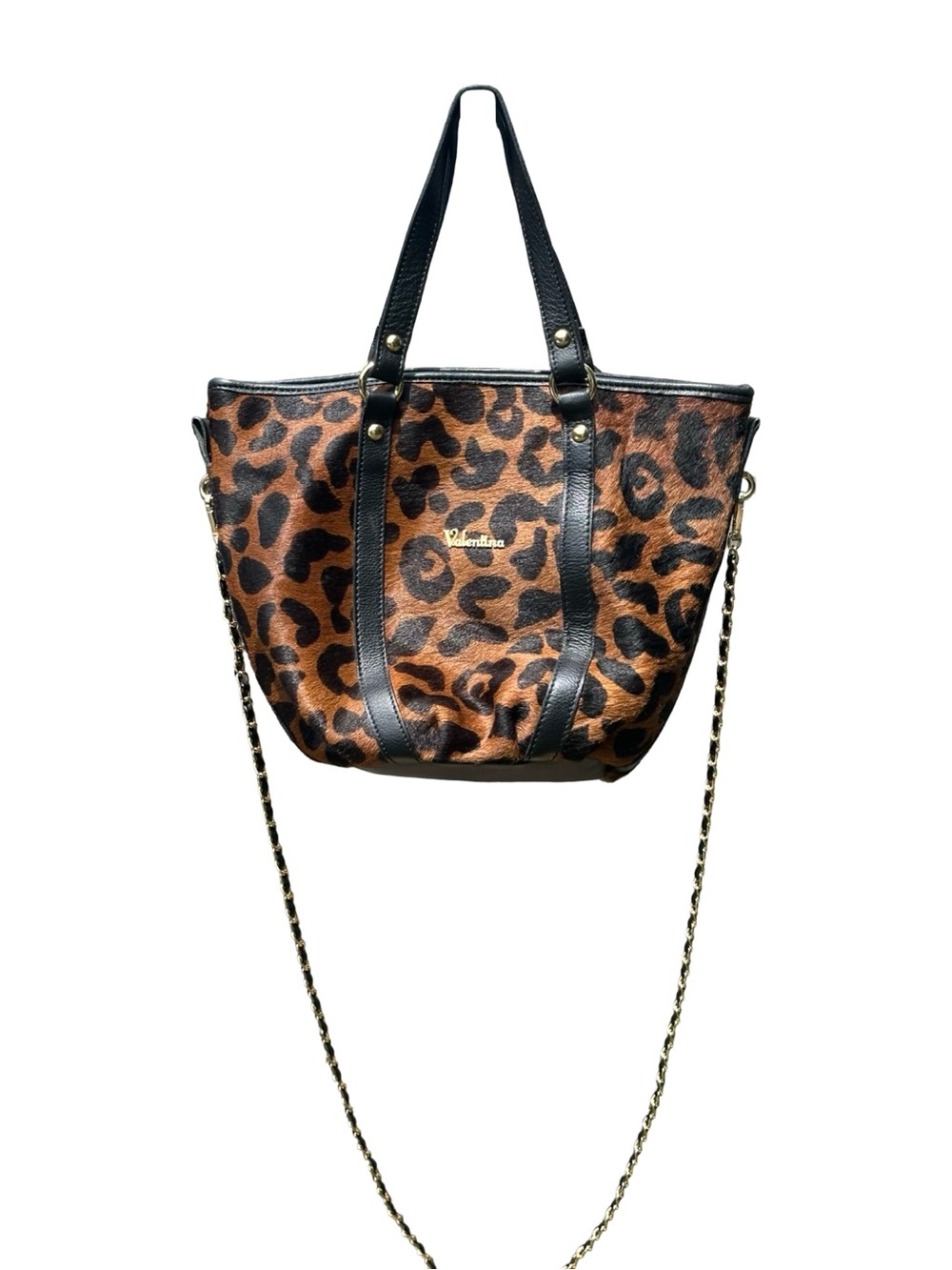 Valentina Leopard Print Calf Hair & Leather Tote Satchel Bag